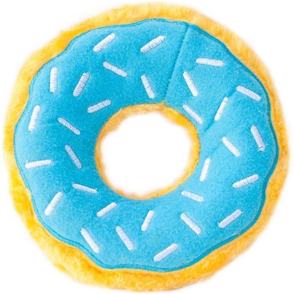 ZippyPaws - Original Donutz - No Stuffing, Squeaky Plush Dog Toy - Blueberry